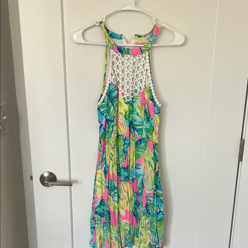Lilly Pulitzer Tropical Print Dress with White Crochet Detail